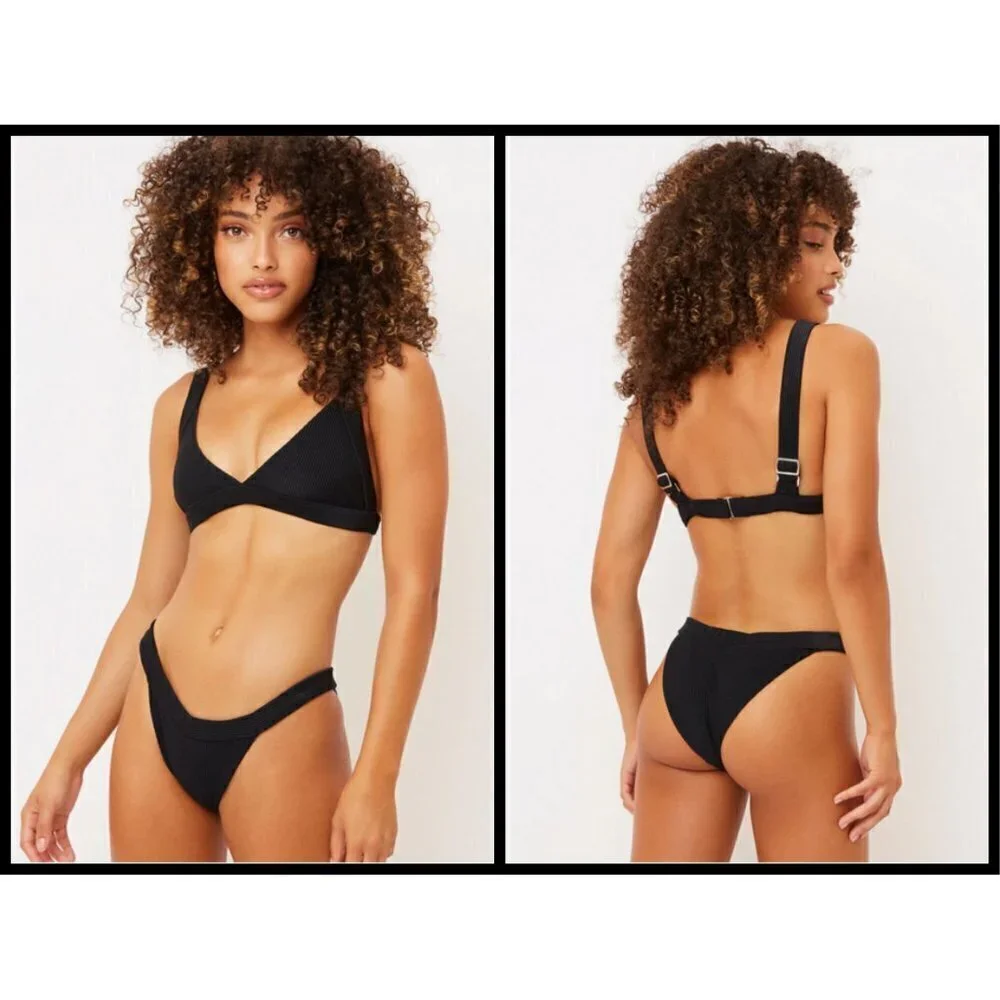 💕FRANKIE'S BIKINIS💕 Grace Cheeky Ribbed Bikini BOTTOM ~ Black XL NWT